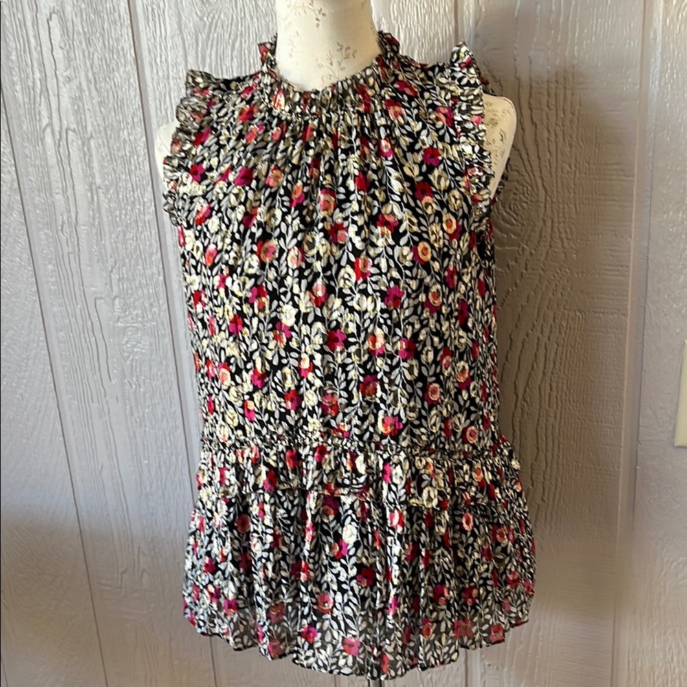 Kate Spade Black and Pink Floral Blouse